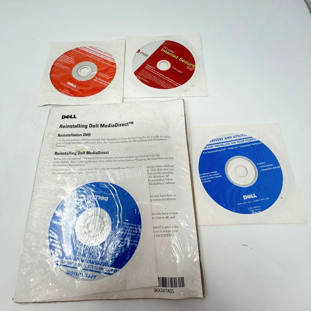 Dell Reinstallation Discs Drivers Utilities PC-cillin Blue Red White 4pc Set